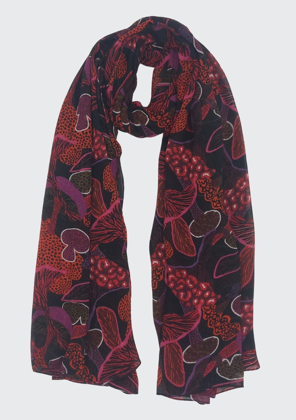 Colorful Skin With Mushrooms Print Scarf (SE-2918_Black)